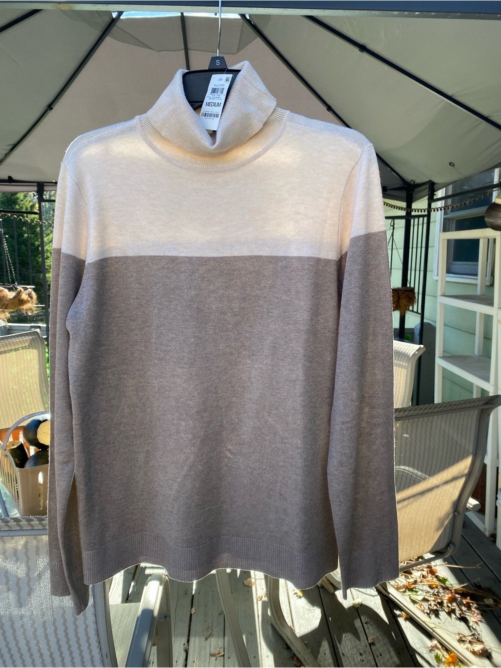 Karen Scott Colorblock Turtleneck Sweater Brown & Cream Medium